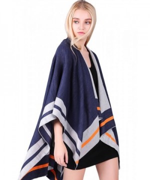 MissShorthair Womens Blanket Poncho Cape Oversized Reversible Stripe Shawl Wrap Cardigans - Navy - C512LXK5TNF