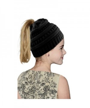 Vanzon Winter Warm Knitted Ponytail Beanie Hat Messy High Bun Beanie Soft Stretch Cap - Black - CJ188N3UQX6