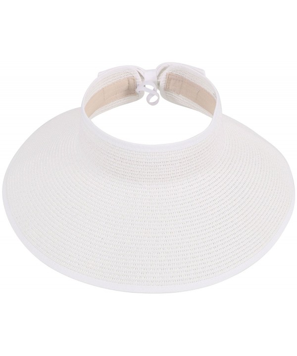 Simplicity Women's Summer Foldable Straw Sun Visor w/ Cute Bowtie - 283_white - CT11Y8FQZ13