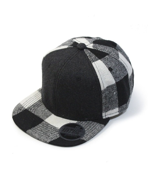 Premium Wool Blend Plaid Adjustable Snapback Baseball Cap - Heather Black/Black - C912MS8DNCP