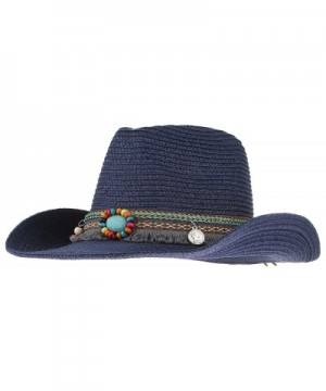 Gemvie Men Women Woven Straw Cowboy Hat National Wind Jazz Hat Cap - Blue - CA183Q3H8RA