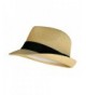 Fedora Hat - Natural Color Straw with Black Band- Natural- One Size - C9115VN8ZVT