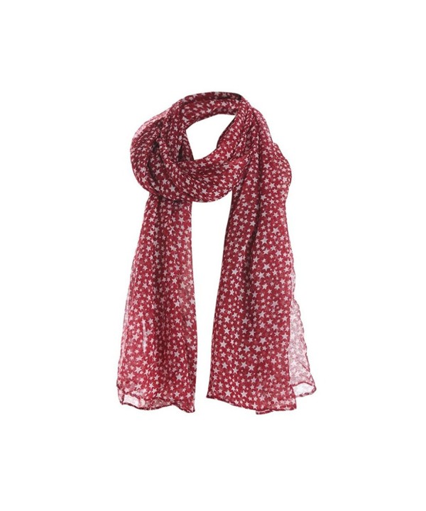 Women Ladies Stars Print Pattern Lace Long Scarf Warm Wrap Shawl - Red - C9188UNTL0T