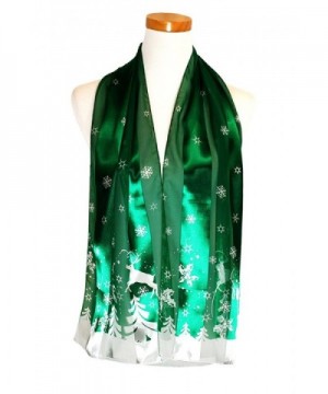 Christmas or Holiday Silk Feel Scarf Collection - Perfect Gift - Made in Korea - Snowy Day Green - CQ186TK0XAU