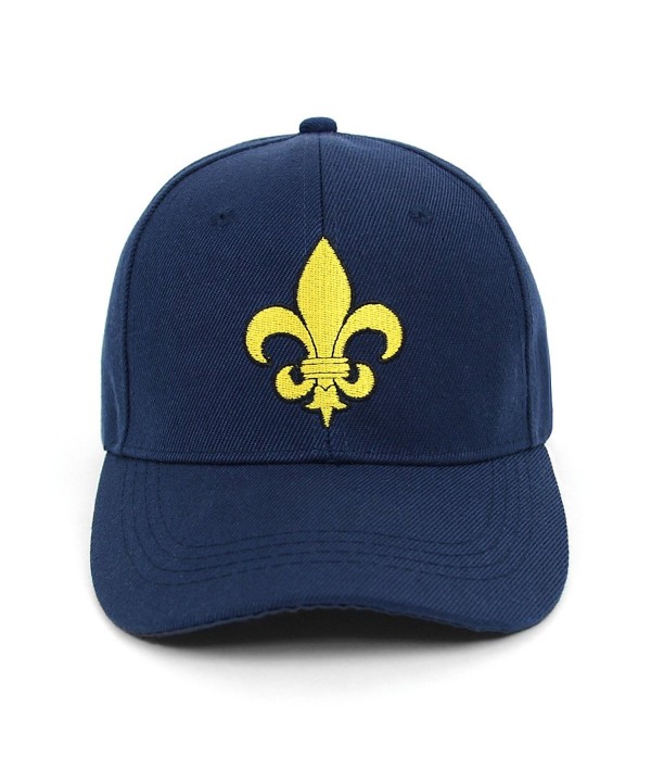 Yellow Fleur-de-lis Embroidered Baseball Cap - Navy - CU17YT66RZL