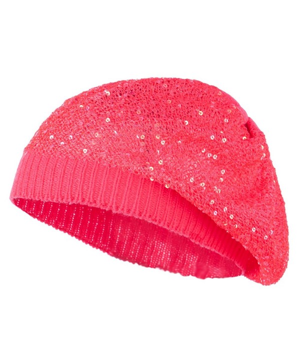 Sequin Nylon Stretchable Beret - Fuchsia - CX11K1CSUMJ