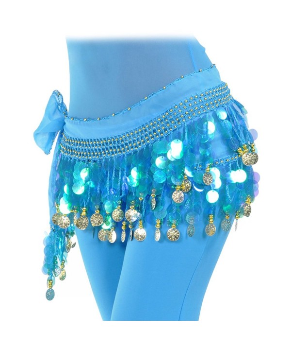 Women's Chiffon Belly Dancing Hip Scarf for Shimmy 1000 Shining Coins - Turquoise - CU186HHEMT3