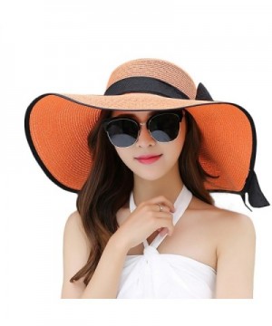 Women Floppy Hat Big Bowknot Straw Hat Wide Brim Beach Hat Sun Hat - Orange - CM17YDN95S7
