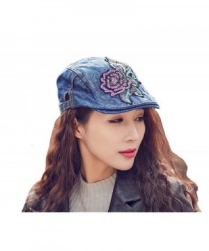 Nanxson(TM) Women's Embroidery Big Flower Flat Beret Denim Newsboy Hat Golf Driving Cap - 2 - C7182KSO9L7