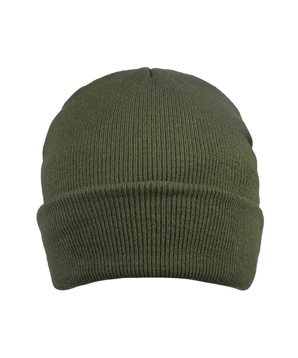 Men Beanies Hat Long Cuff Skull Cap Winter Beanie Floppy Warm Knit Cap - Dark Green - CW186954ZYC