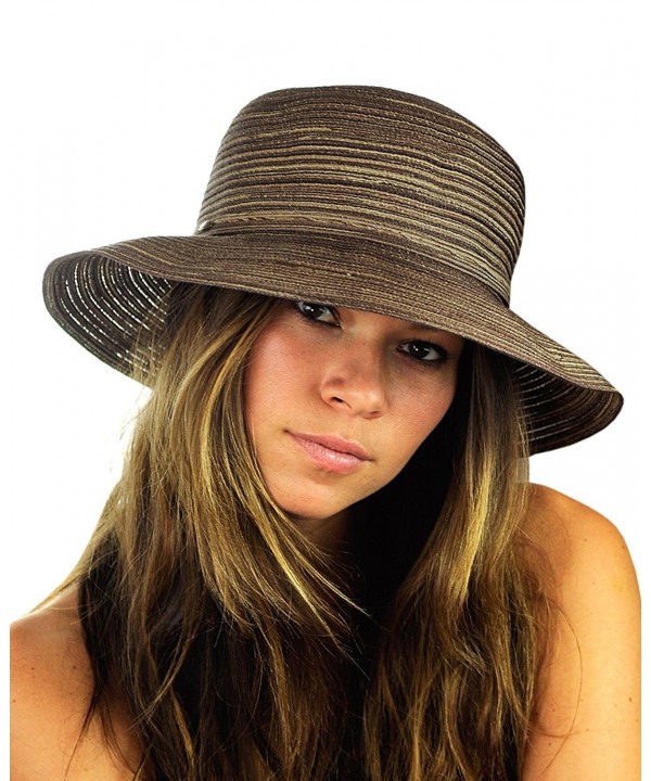 NYFASHION101 Spring Summer Multicolor Weaved Ribbon Floppy Brim Sun Hat - Brown - C312E37N0IV