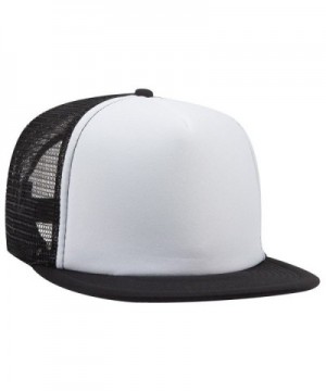 Otto Snap Round Flat Visor High Crown Mesh Back 5 Panel Trucker Snapback - Blk/Wht/Blk - CP12FN77T9B