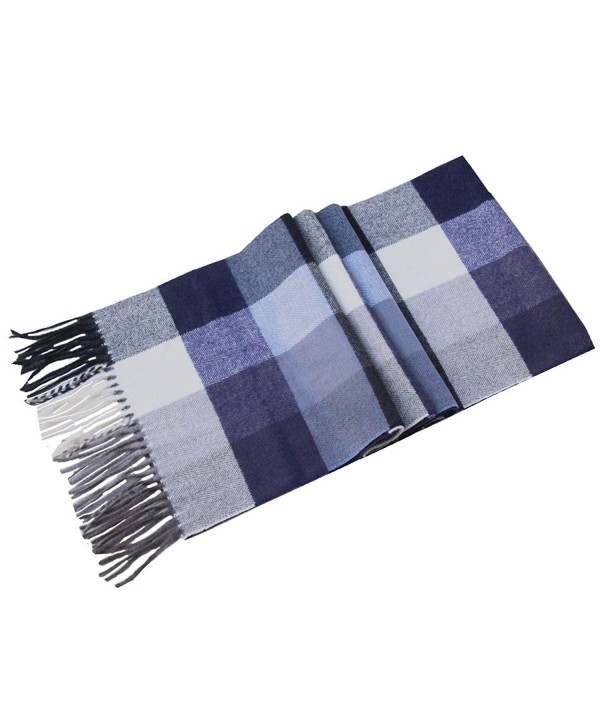 Lucky Leaf Women Men Winter Cozy 100% Wool Warm Tartan Checked Plaid Wrap Scarf with Gift Box - Navy White Plaid - C418624CQ2K