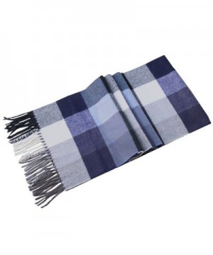 Lucky Leaf Women Men Winter Cozy 100% Wool Warm Tartan Checked Plaid Wrap Scarf with Gift Box - Navy White Plaid - C418624CQ2K