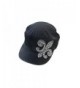 Olive & Pique Crystal Rhinestone Fleur De Lis Distressed Military Cadet Cap - Black - CA119LQQU2X