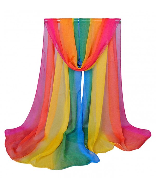 Aven Women Charming Silk Georgette Long Scarf Shawl Wrap - Rainbow - CL11XFMS3FB