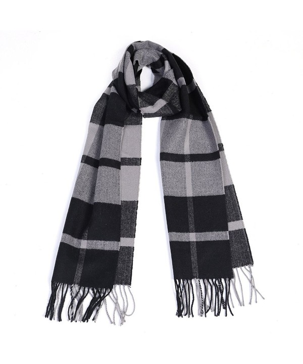 Winter Cashmere Cooling Lightweight Scarf for Women Mens Plaid Ladies Scarves - Black+grey - CB187CXY3S0