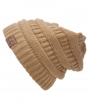 Thick Slouchy Knit Oversized Beanie Cap Hat - Camel - CP11PKNG9UT