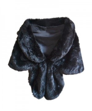 Mr.Macy Fashion Elegant Bridal Wedding Faux Fur Long Shawl Stole Wrap Shrug Scarf - Black - CP189XSW3WY