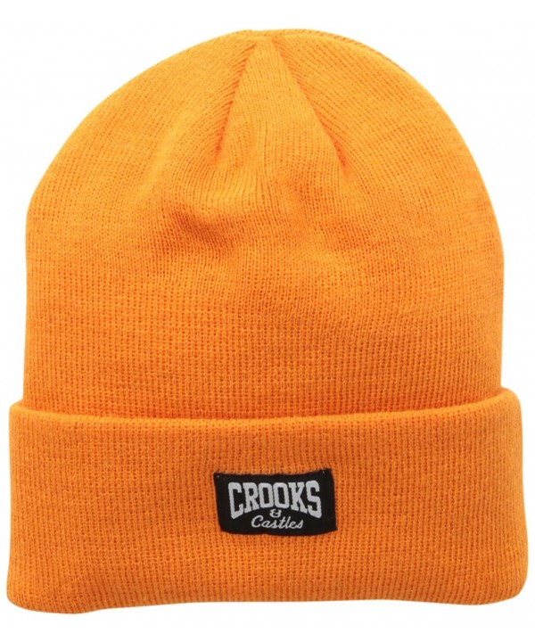 Crooks & Castles Men's Knit Beanie Hat - Core Logo - Orange - C211I5PKXVP