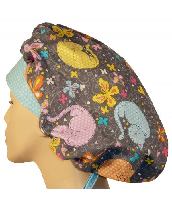 Designer Bouffant Medical Scrub Cap - Cats Meow on Grey - C012IT15K85