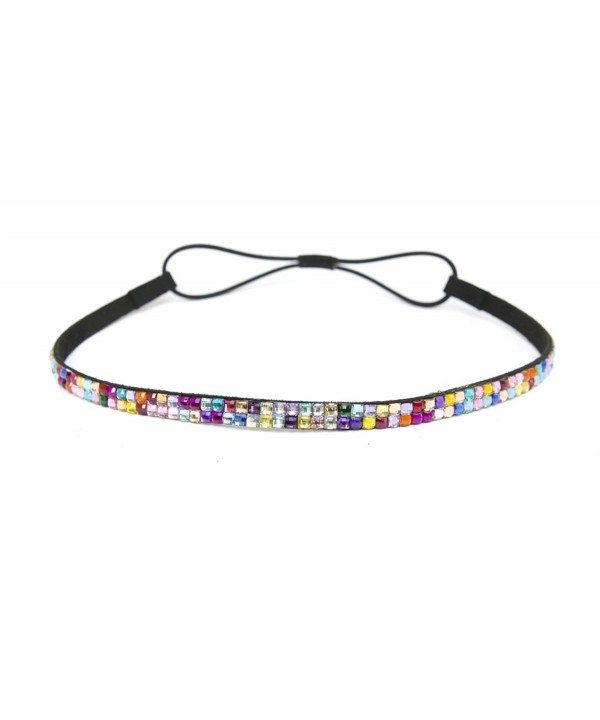 SIZZLE CITY Custom Color Bling Shimmering Rhinestone Elastic Stretch Headbands - Thin Rainbow - CB11JAY3HP3