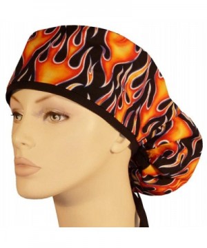 Big Hair Women's Medical Scrub Cap - Hot Rod Flames W/Black Tie - C317AAYRWHI