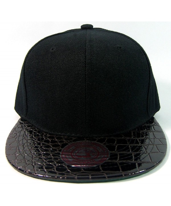 Black Alligator Faux Skin Snapback Hat Cap Flat Bill - C211IRA4CY1