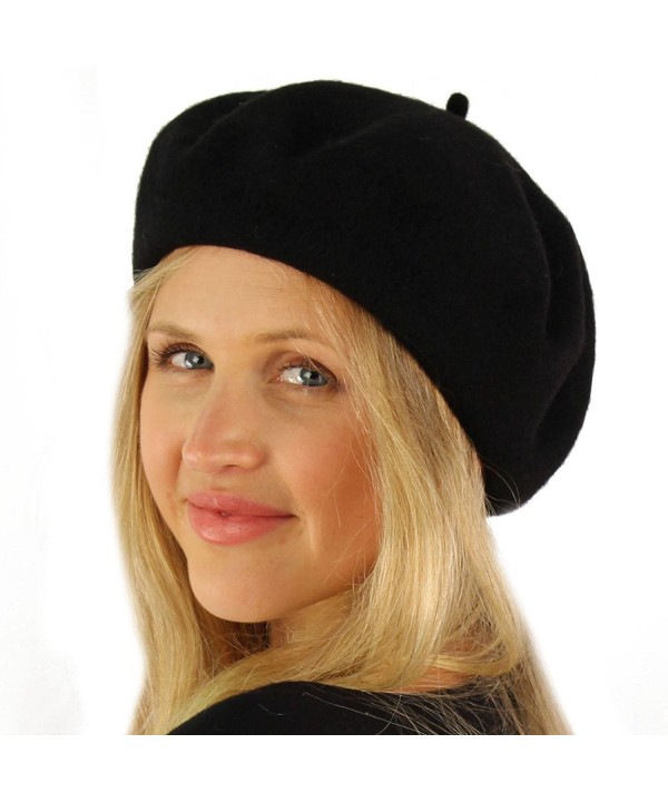 Classic Winter 100% Wool Warm French Art Basque Beret Tam Beanie Hat Cap - Black - C611P28U45D