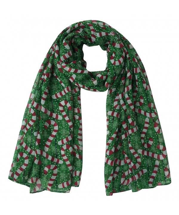 Lina & Lily Candy Cane Print Women's Large Christmas Scarf - Green/Red/White - CK1275F6M5V