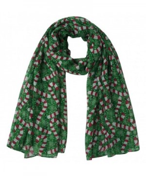 Lina & Lily Candy Cane Print Women's Large Christmas Scarf - Green/Red/White - CK1275F6M5V