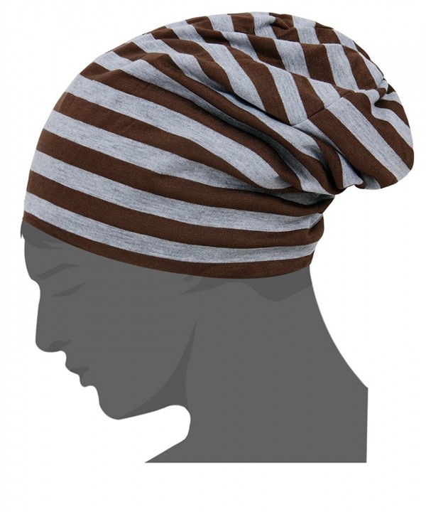 CIC Collection Unisex Essential Indoor Striped Slouchy Beanie - Coffee - Grey - CU12IVPKN3L