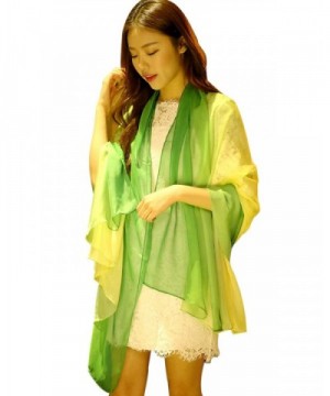 Aolige Women Long Shawl Wrap Silk Scarf Gradient Color Scarf Summer 180cm x140cm - Green - C117YSYHR3G