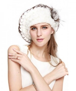 vogueearth Women'Real Knitted Rex Rabbit Fur Winter Warmer Berets Hat - White Black - C511TXMS041