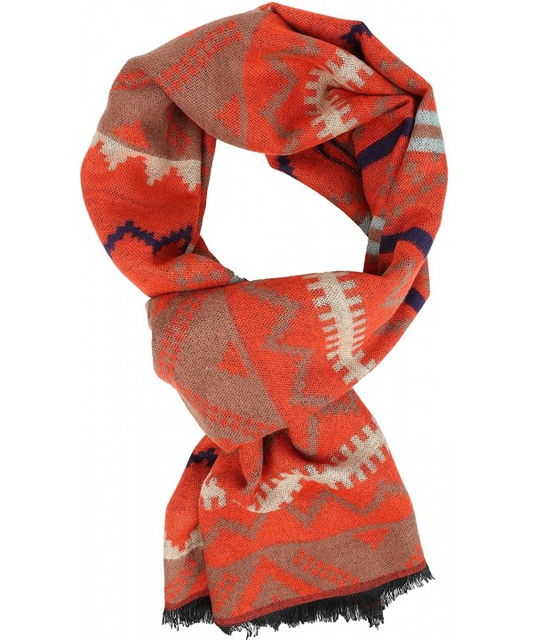 Sakkas Xayn Long Aztec Tribal Warm Patterned UniSex Cashmere Feel Scarf - Orange - C112LBF0AJT