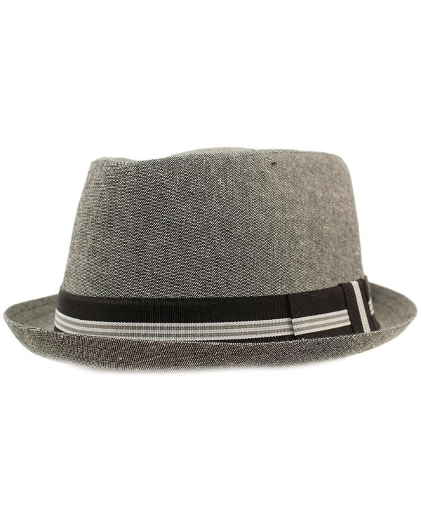 SK Hat shop Men's Linen Cotton Light Tweed Porkpie Derby Fedora Musician Jazz Hat - Gray - C617YTOTX7R