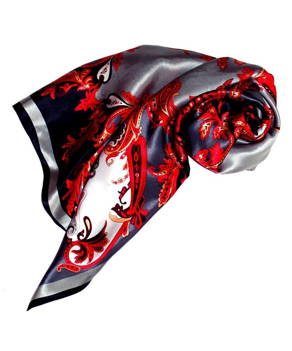 LORENZO CANA - Italian Scarf 100% Silk 35" x 35" Grey Red White Black Paisley - 89027 - CD11B38REBX