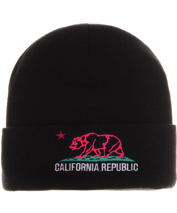 US Cities Unisex California Republic Winter Knit Beanie Hat Cap - Cuff - Black Fuschia - C111NZHEJY5