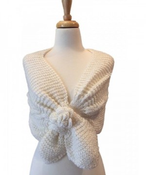 Over the Shoulder Knitted Shawl Wrap with Bow Front - White - CI188DOZTX6