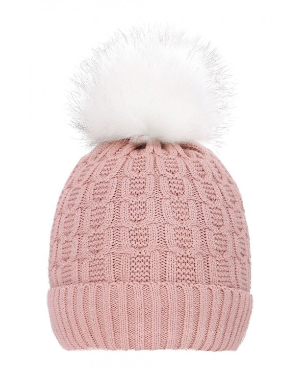 ThunderCloud Men & Women's Luxurious Faux Fur Pompom Thick Knit Winter Beanie - Pink - C21884MRTIN