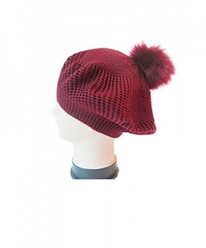 Womens PomPom Kintted Compy Solid Beret Fashion Skull Caps Hat HT44 - Burgundy (Ht4471) - CA18887YWNZ