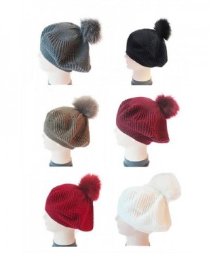 Womens PomPom Kintted Fashion Burgundy in Women's Skullies & Beanies