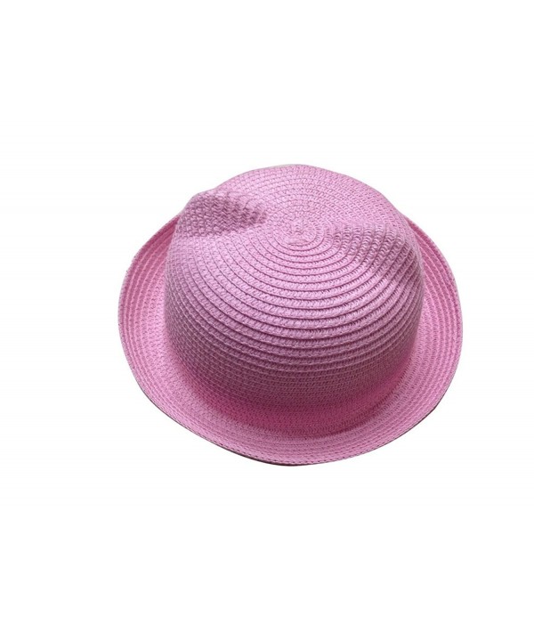 JTC Women's Cat Ear Derby Bowler Straw Hat Sun Summer Beach Cap Pink - CU11KN1JMTN