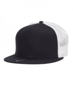 Mesh Premium Snapback Flat Bill Cap - White Black - CF11M6KFPKT