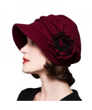 Maitose Women's Decorative Flowers Wool Beret - Red - CZ126NOBP9X