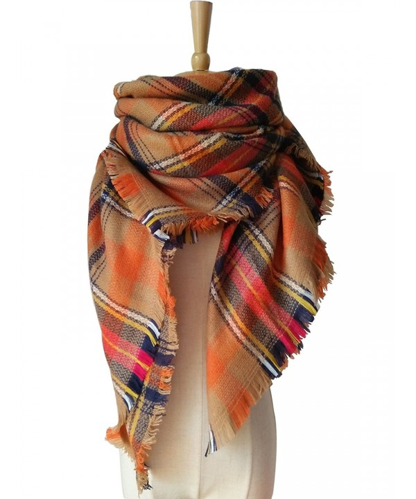 MOLERANI Women's Tassels Soft Plaid Tartan Scarf Winter Large Blanket Wrap Shawl - 11-orange - CX12MR09JQ3