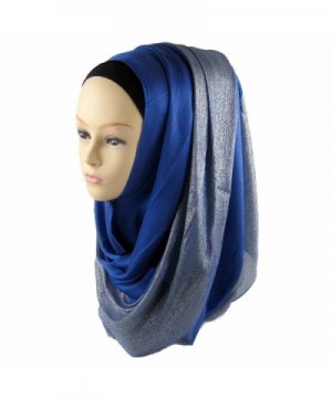 ManY Cotton Silver Jersey Hijab Scarf Wrap Tassels Scarf for Women - Royal Blue - CR182LEICAG