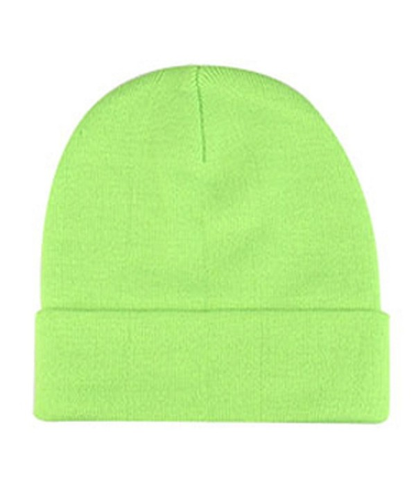 Knit Cuffed Beanie Watch Cap Neon Colors - Neon Green - C6125W98J6R