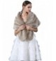 Elegant Handmade Premium Faux Fox Fur Casual- Party/Evening Shawls- Scarf Wraps - (Khaki) - CO12NB6W61G