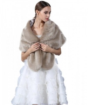 Elegant Handmade Premium Faux Fox Fur Casual- Party/Evening Shawls- Scarf Wraps - (Khaki) - CO12NB6W61G